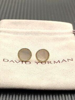 David Yurman mother-of-pearl gold round stud earrings with diamonds